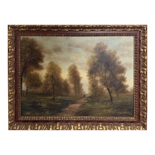 Large Antique European School Oil/Canvas Painting Signed Landscape Ornate Framed For Sale