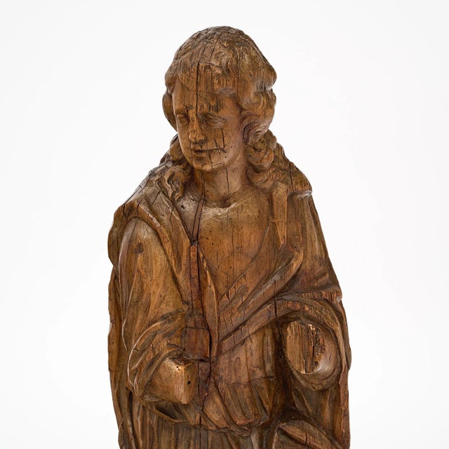 French Antique Oak Statues - Set of 2 For Sale - Image 4 of 10
