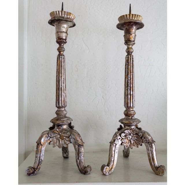 Silvered Giltwood Italian Baroque Altar Prickets Candle Stands 18th Century For Sale - Image 15 of 15