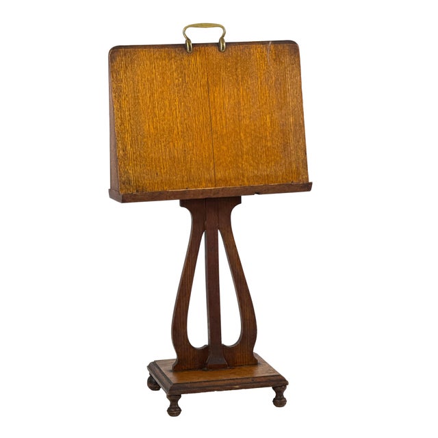 Antique 1900s Arts and Crafts Quartersawn Oak Double-Sided Duet Music Stand W/ Lyre Shaped Pedestal For Sale In Philadelphia - Image 6 of 18