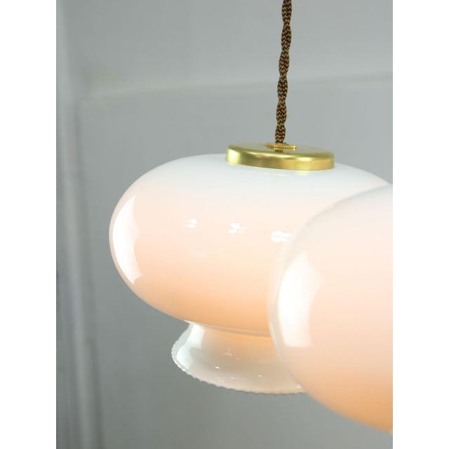 Mid-Century Italian Opaline Glass and Brass Pendant Lamp, Set of 3 For Sale - Image 11 of 18