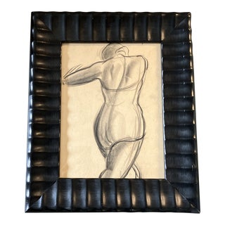 1930’s Original Matisse Style Female Figure Charcoal Study Drawing Chunky Frame For Sale