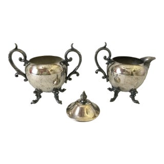 Vintage Birmingham Silver Company Lidded Sugar Bowl and Creamer, 3 Pieces For Sale