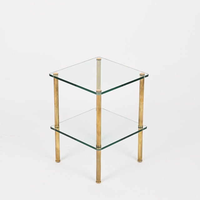 Brass and Glass 2-Tier Side Table or Nightstand from Maison Jansen, France, 1970s For Sale - Image 11 of 14