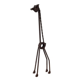 Vintage Iron Whimsical Handcrafted Rusted Giraffe Sculpture For Sale