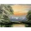 Green Water in the Lake District of England with Lush Trees, Vintage Oil Painting by British Artist, David James. Art...