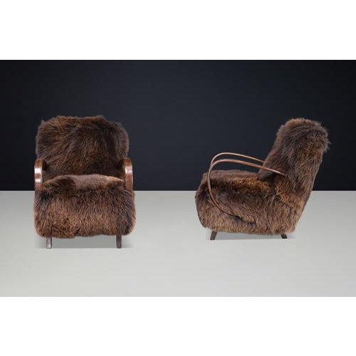 Dutch Lounge Chairs in Dark Sheepskin from Jindřich Halabala, 1940s, Set of 2 For Sale - Image 6 of 18