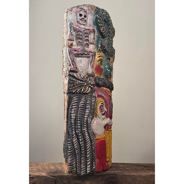 Mexican Monumental Mexican Folk Art Carved Wood Wall Mask Sculpture For Sale - Image 3 of 10