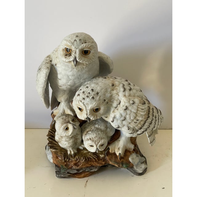Antique White Gorgeous 1950s Japanese Porcelain Sculpture of Owls on Stand For Sale - Image 8 of 8