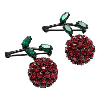 Vintage Rhinestone Cherry Brooches Set For Sale