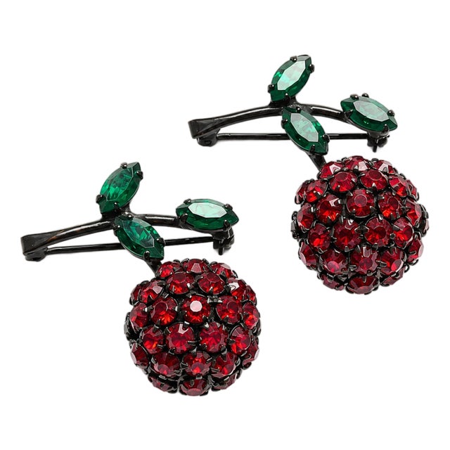 Vintage Rhinestone Cherry Brooches Set For Sale