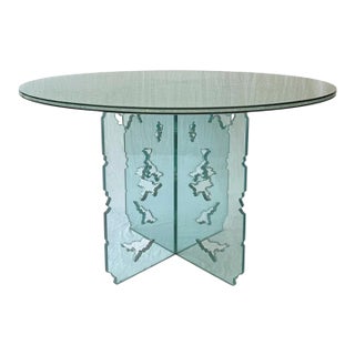 1970s Cutout Base and Crackled Glass Top Dining Table For Sale