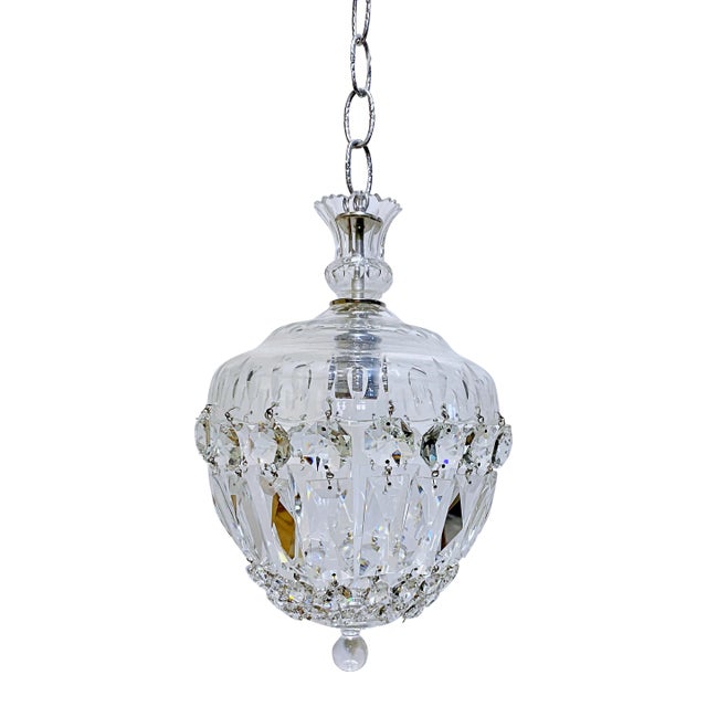 1950s Italian Hand Cut Glass Dish Basket Chandelier For Sale