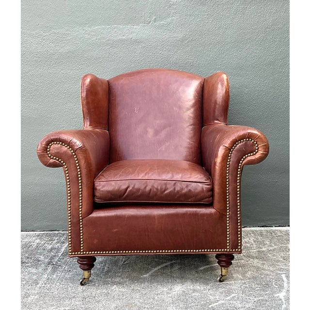 Vintage Baker Milling Road Nailhead Leather Club Chair and Ottoman For Sale - Image 9 of 12