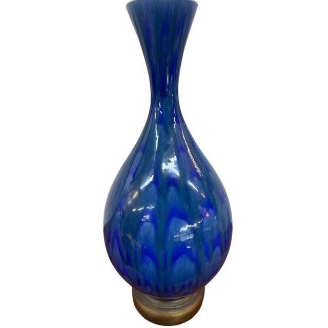 Mid-Century Modern Blue Glazed Ceramic Table Lamp – Circa 1960’s For Sale - Image 4 of 5