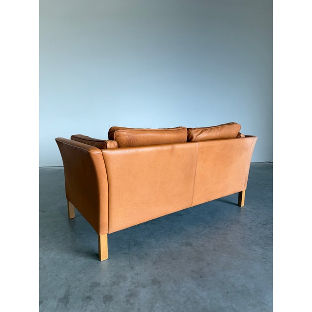 Mid 20th Century Danish Cognac Leather Loveseat For Sale In Tampa - Image 6 of 9
