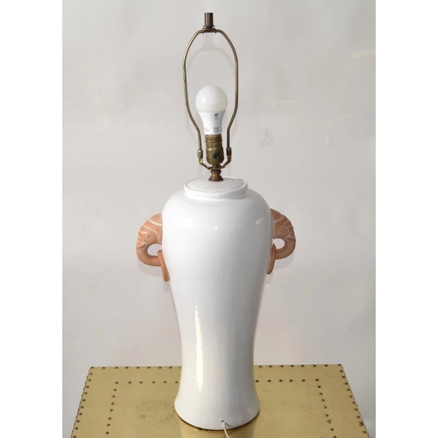 1970s Hollywood Regency Oriental Terracotta Ginger Jar Elephant Handles Table Lamp For Sale - Image 9 of 12