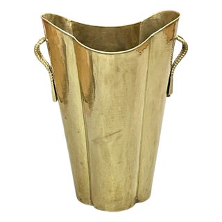 Vintage Sculptural Brass Umbrella Stand With Tassel Rope Handles, 1980s For Sale