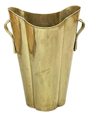 Vintage Sculptural Brass Umbrella Stand With Tassel Rope Handles, 1980s