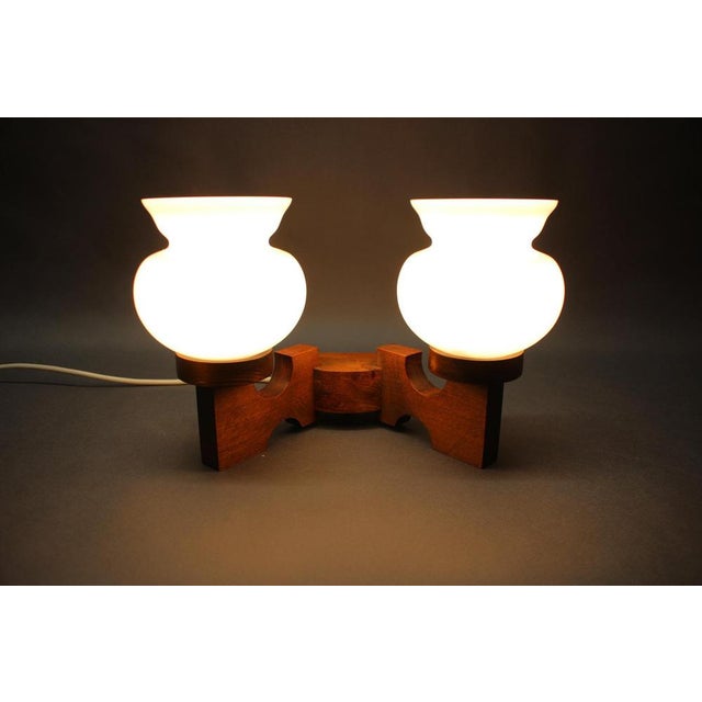 Czechoslovak Wooden Wall Lamp with Glass Shades from Valasske Mezirici, 1960s For Sale - Image 10 of 14