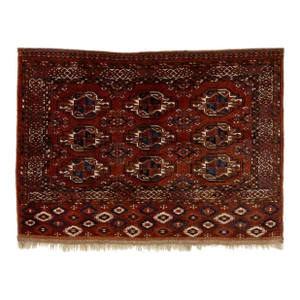 3 X 5 Antique Persian Turkmen Wool Rug in Rust Color With Allover Gul Pattern