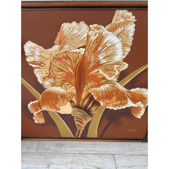 Giant Vintage 70s Painting of a Flower in Original Frame For Sale In Miami - Image 6 of 10