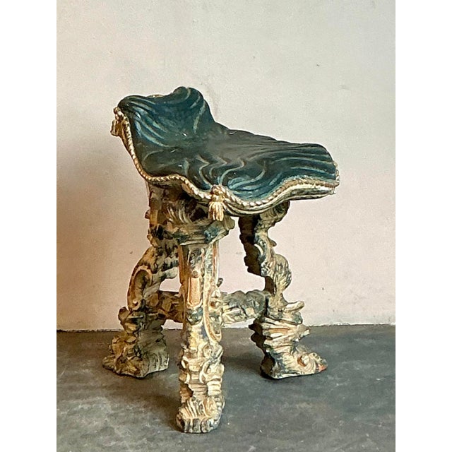 Renaissance Vintage Regency 16th Century Carved Tassel Low Stool For Sale - Image 3 of 13