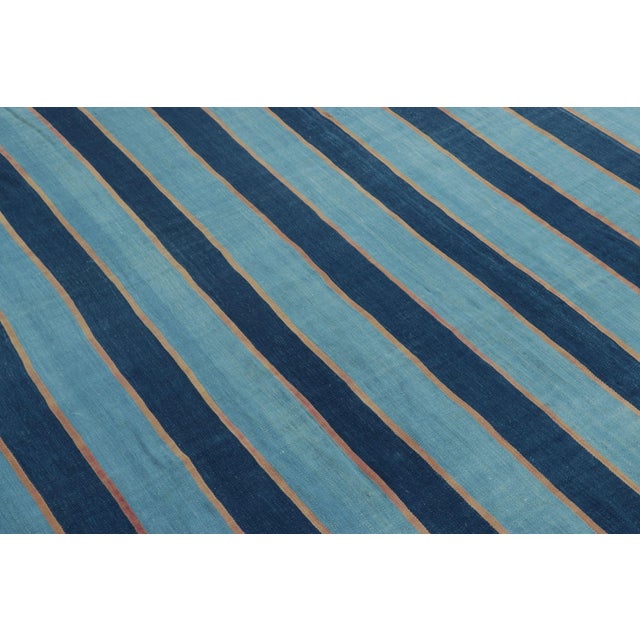 1950s Vintage Dhurrie Rug, Navy and Sky Blue Stripes - Rug & Kilim For Sale - Image 5 of 7