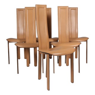 Alice Dining Chairs in Tan Leather attributed to Giorgio Cattelan, Italy, 2000s, Set of 6 For Sale