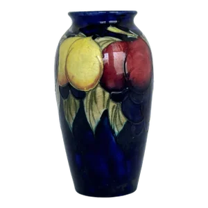 1920's Moorcroft Miniature Vase, Wysteria/Plum Design, 5" Tall