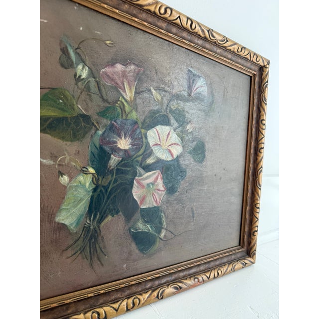 Victorian Morning Glory Still Life Oil Painting Signed C.W.S. (1895) For Sale - Image 9 of 10