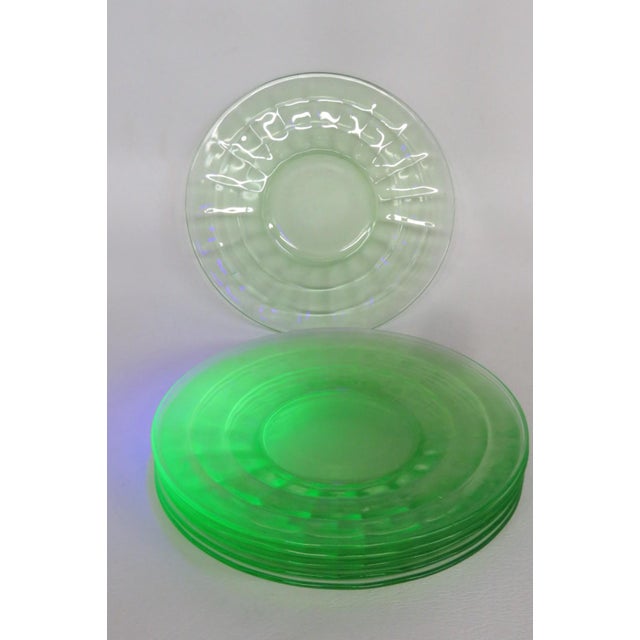 This charming Set of 6 Plates made out of Uranium glass and glows under UV light. These depression glass plates feature...