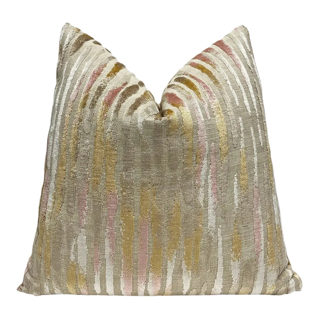 Beige Pink and Gold Velvet Throw Pillow With Feather Down Insert Chairish