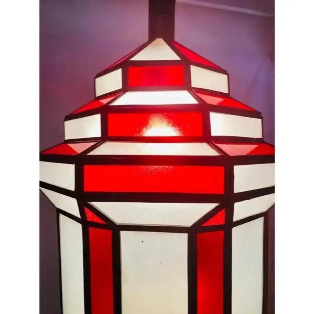 Art Deco Art Deco-Style White Milk & Red Glass & Bronze Chandelier, Pendant or Lantern For Sale - Image 3 of 18