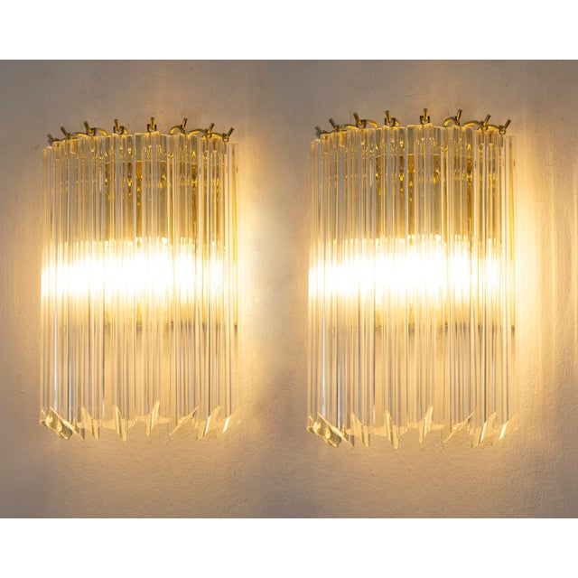 Set of 2 murano glass quadrihedral wall lights, made in italy, elegant wall lamp type: wall light glass color: clear...