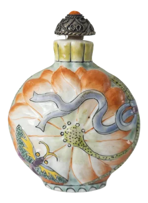 Chinese Famille Rose Molded Porcelain Lotus Snuff Bottle
