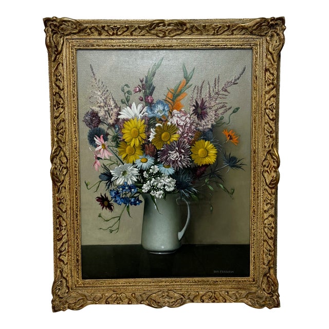 1970s Scottish Oil Painting Wild Flowers Heather Thistles Daisies by Danny Ferguson Rsw Rgi, Framed For Sale
