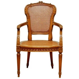 Neoclassical Louis XVI Shield Back Caned Fauteuil Chair For Sale