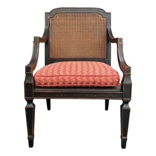 Vintage Baker Milling Road Lacquered Cane Armchair With Upholstered Cushion For Sale