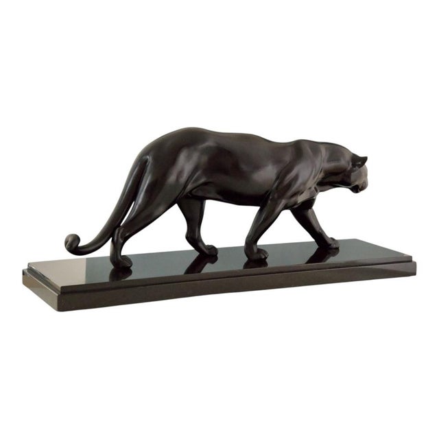 Rulas, Art Deco Sculpture of a Walking Panther, 1930, Metal on Marble Base For Sale - Image 9 of 11