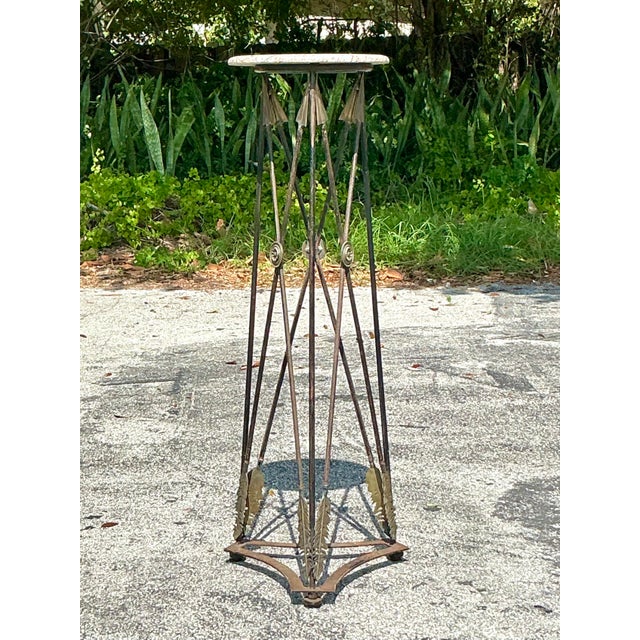Vintage Regency Wrought Iron and Brass Arrow Pedestal For Sale In West Palm - Image 6 of 8