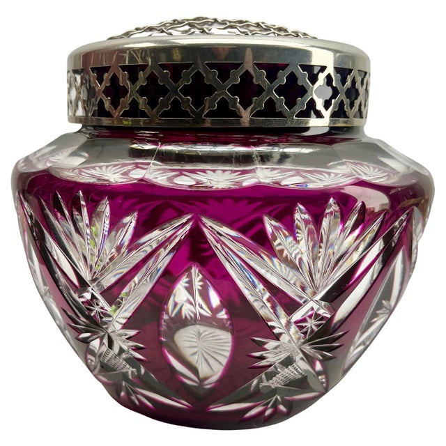 Large Vibrant Cobalt, cased-crystal glass large 'Pique Fleurs' vase with a cut-to-clear Art Deco decoration This design...