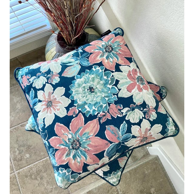 Circa 2010 Watercolor Floral Design Throw Pillows - A Pair For Sale In Austin - Image 6 of 12
