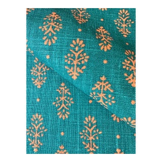Lisa Fine Rajkot Peacock/Coral Fabric Raj 43 2 Yards For Sale