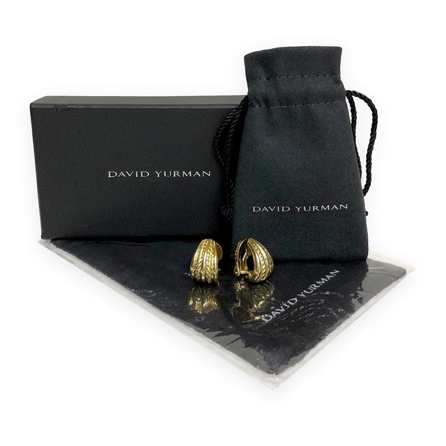 Vintage David Yurman 18k Yellow Gold Cable Shrimp J Hoop Earrings, A Pair For Sale - Image 11 of 11