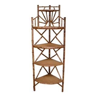 Antique Tortoise Shell Bamboo Corner Shelf For Sale