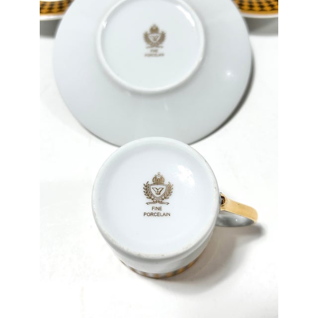 Vintage Black & Gold Harlequin Porcelain Espresso Cups & Saucers, Set of 6 For Sale - Image 9 of 10