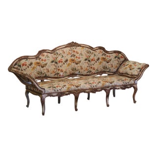 18th Century Italian Louis XV Carved Painted Eight, Leg Upholstered Canape For Sale