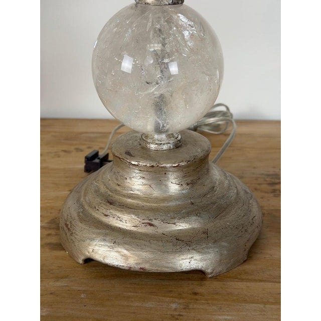 Pair of Hollywood Regency Rock Crystal Stacked Orb Table Lamps - Silver Leaf For Sale - Image 10 of 17
