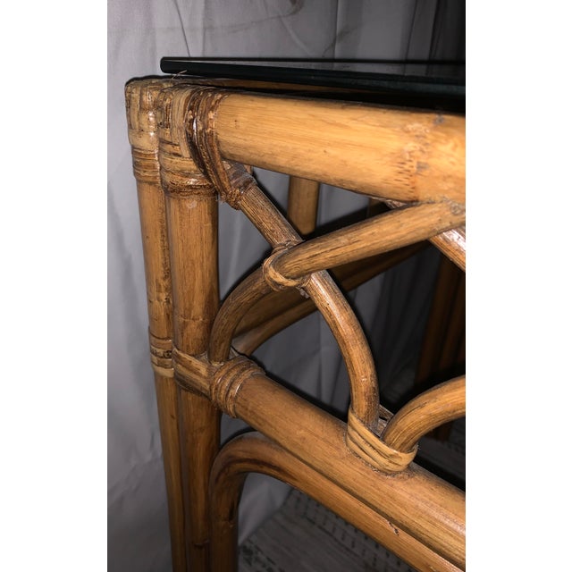 Pair Vintage 1970s California Organic Modern Cathedral Arch Rattan Side Tables For Sale - Image 12 of 12